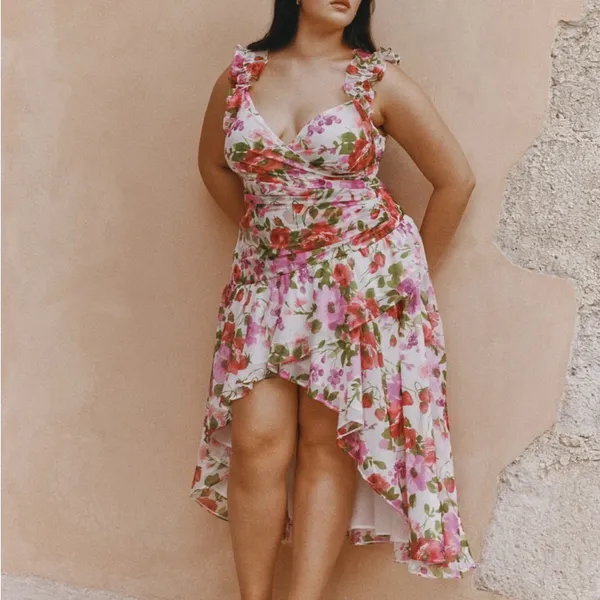 NWT Abercrombie & Fitch Floral Ruffle Strap High-Low Maxi Dress LT Wedding Guest - Image 4