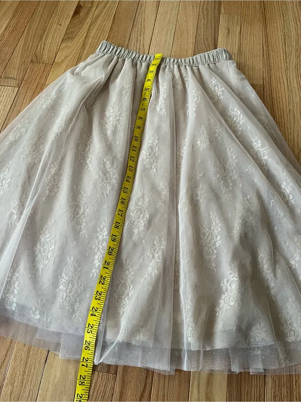 Cream Tulle Midi Skirt Floral Medium Bridal Cottagecore Romantic Wedding Guest - Image 5