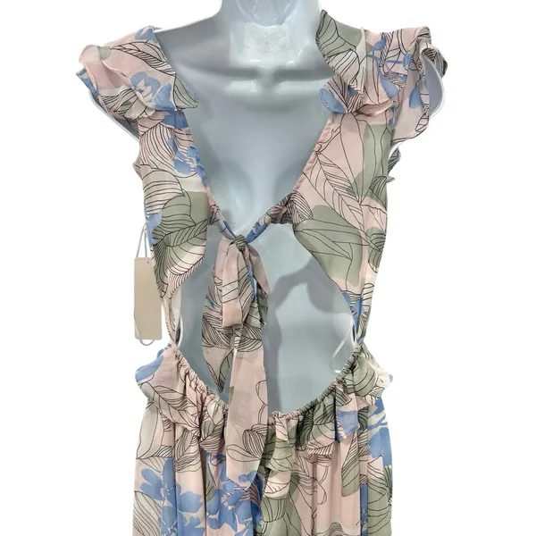 Big Water Blue Sky Pink Blue Green Floral Flutter Tie Back Maxi Dress S NEW Tags - Image 10