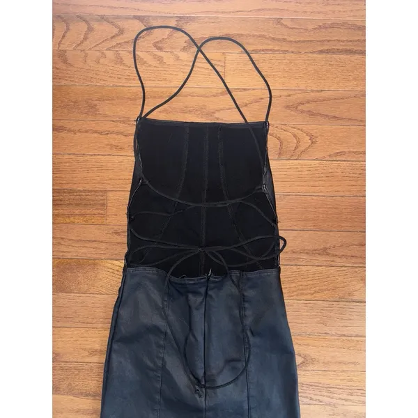 Edikted Dani Open Back Faux Leather Mini Dress Black Lace Up Small Bodycon - Image 6