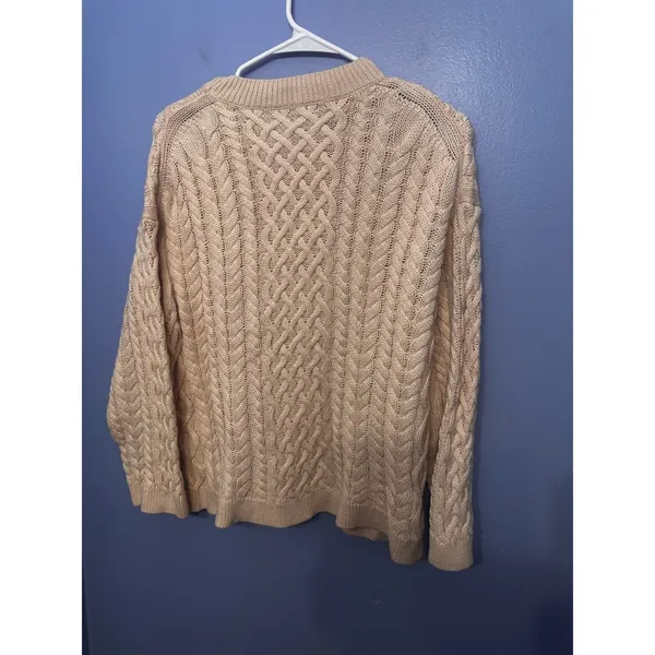 J.Crew Cotton-Cashmere‎ Cable-Knit Relaxed Crewneck Pullover Sweater Size M - Image 5
