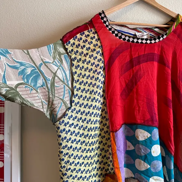 Vintage Funky Patchwork Oversized Tunic Top Red Size undefined - Image 2
