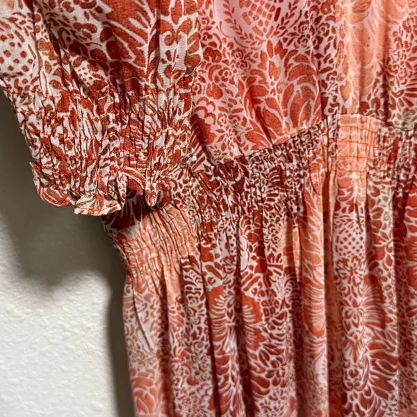 Just Taylor Orange Paisley Floral Smocked Waist Tiered Mini Dress Womens Size‎ 6 - Image 6