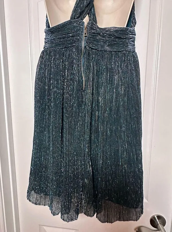 NWT Crystal Sky Deep V-neck Pleated Sparkle Iridescent Women’s Cocktail Dress LG - Image 8