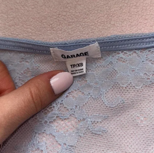 Garage Lace Corset Top Light Blue Y2K Crop Short Sleeve XS - Image 3