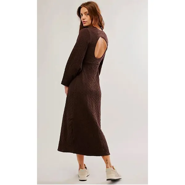 Free People Gabby Boho Textured Seamless Midi Dress in Coconut Shell Size Medium - Image 2