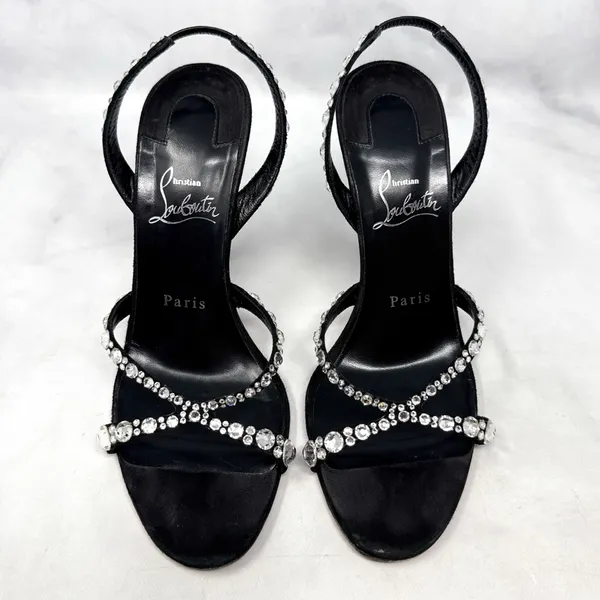 Christian Louboutin Emilie Strass 100 Embellished Strappy Sandal Heels Black 38 - Image 3