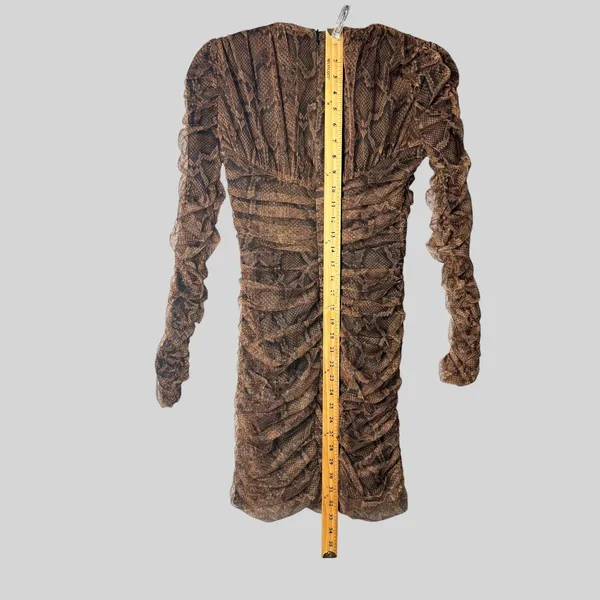 Zara Womens XS Brown Snakeskin Ruched Mesh V-Neck Mini Bodycon Dress NWT - Image 4