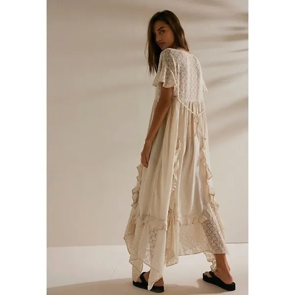 Free People Ethereal Bohemian Bring The Romance Midi Maxi Dress Ivory Small - Image 9