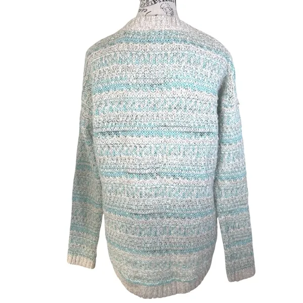 Aeropostale Womens Striped Knit Sweater Blue White Sz M V Neck Coastal Pullover Long Sleeve - Image 3