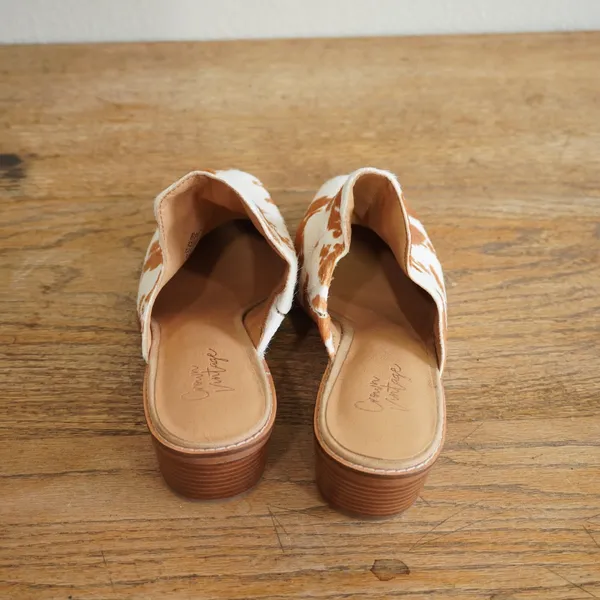 Crown Vintage Galena Cow‎ Print Hair Calf Mules Brown White Western Heel 6.5M - Image 8