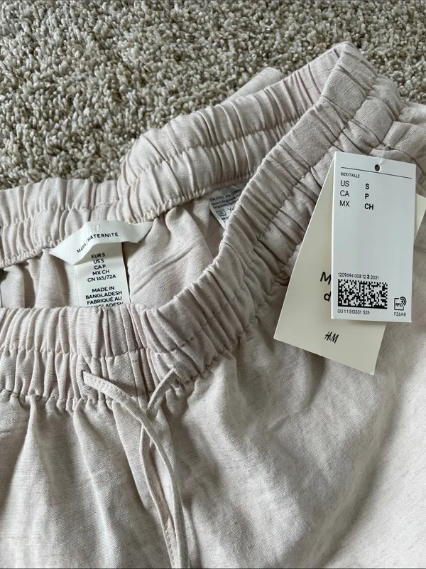 H&M MAMA Sz Small Before & After Linen-Blend Pants - Image 2