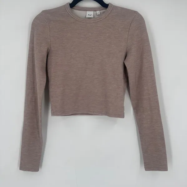 Tna Cropped Long Sleeve Ribbed‎ Waffle Knit Top Taupe Size S Aritzia - Image 2