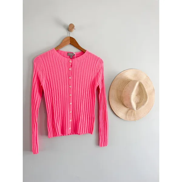 J.Crew | NWT Wide-Rib Cashmere Cardigan in Neon Capri Pink 100% Cashmere | Sz XS - Image 2