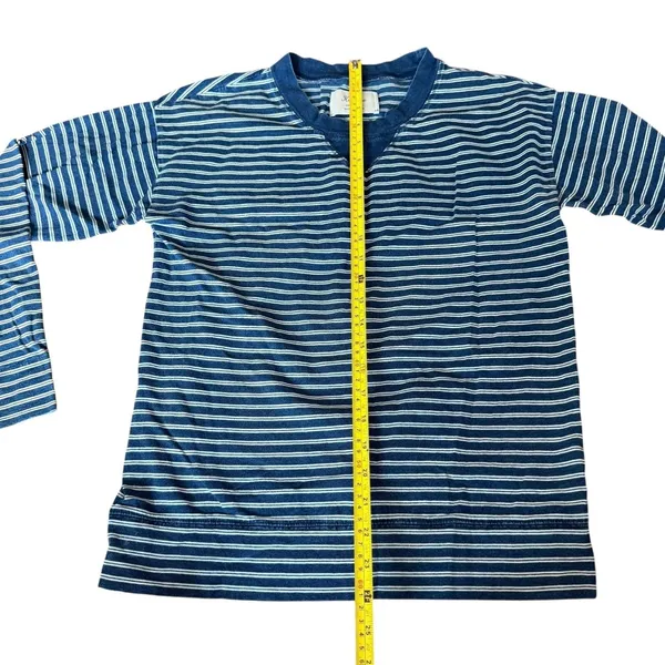 Vintage Hi-Line Size S Vneck Henley‎ Blue Stripe Oversized Cotton Long Sleeve - Image 6