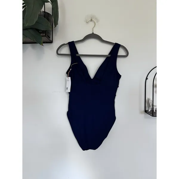 NWT Quince Deep Navy Blue Italian Plunge One-Piece Swimsuit Sz Small - Image 4