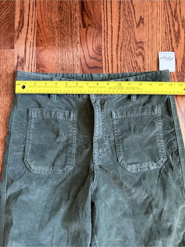 FREE PEOPLE High Time Velvet Kick Flare Pants Chive Green Size 12 NWT - Image 10