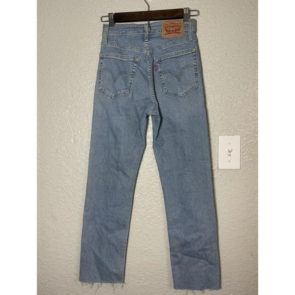 Levi's Women's Wedgie Straight Distressed Button-Fly Blue Jeans size 24 - Image 2