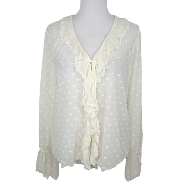 By ANTHROPOLOGIE Long-Sleeve Clip Dot Sheer Textured Blouse Women's Size Medium - Image 4