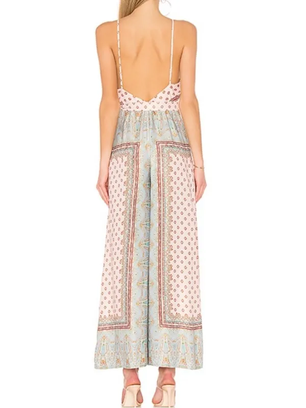 Free People Britt Printed Playsuit Jumpsuit Romper Silky Wide Leg Size 2 - Image 3