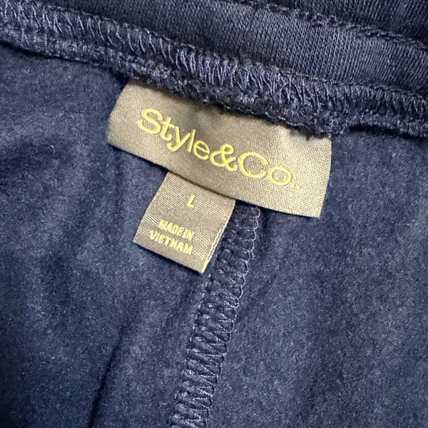 Style & Co Womens Navy Blue Straight Fit Mid Rise Fleece Sweatpants Large NWT - Image 4