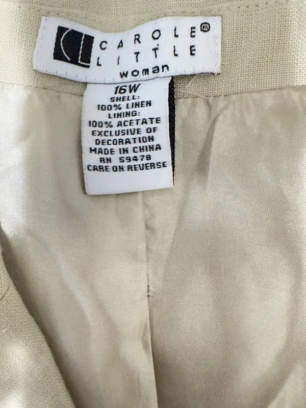 Carole Little Linen Embroidered Blazer Jacket Tan Button Front Floral Eyelet 16W - Image 8