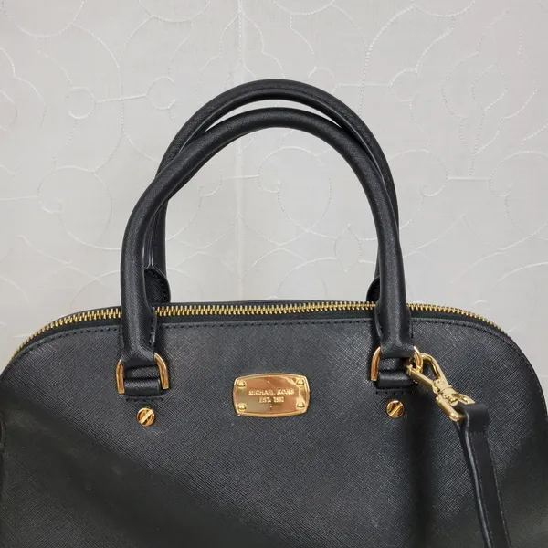 MICHAEL Michael Kors Women Bag Black Leather Cindy Dome Satchel Detachable Strap - Image 5