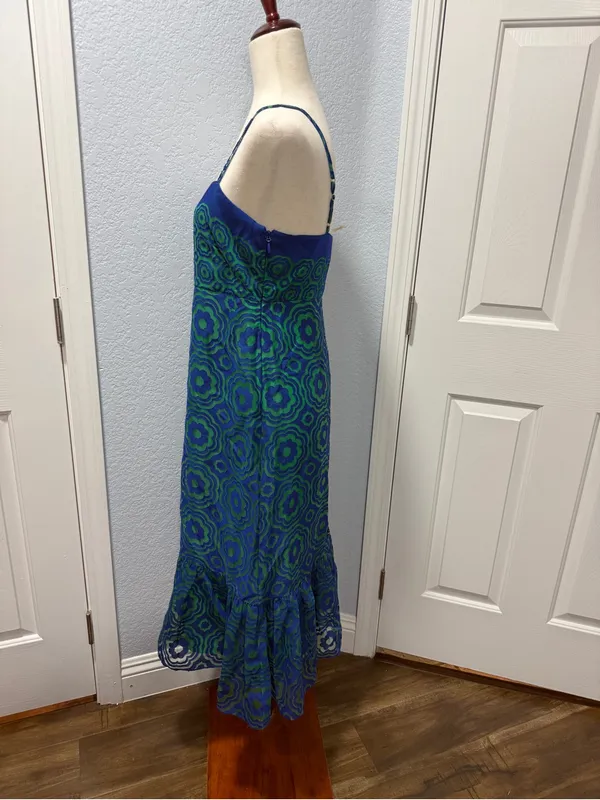 Trina Turk Blue Green Geometric Print Midi Dress Size 6 Resort Coastal Vacation - Image 9