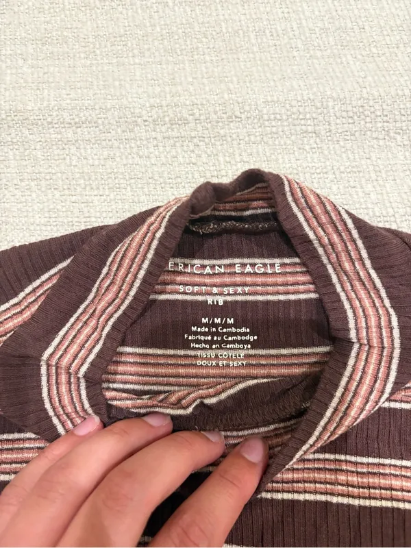 American Eagle Outfitters Brown & Pink Striped Ribbed Crop Top - Image 2