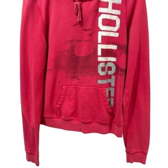 Y2K Hollister Spellout Pink Hooded Pullover Comfort Collegiate Coastal Size M - Image 3