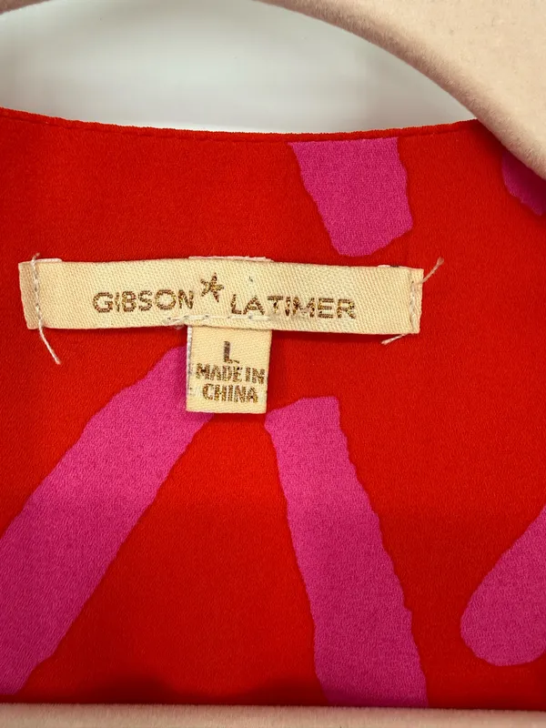 Gibson Latimer Women's Large Red Pink Long Sleeve Wrap Blouse Flowy Dressy Work - Image 2