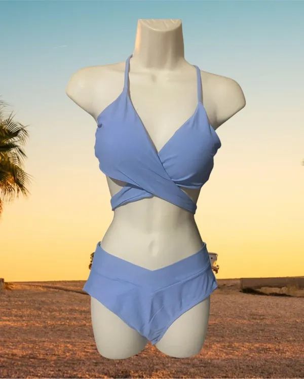 Bikini Two-piece Set Medium Blue Wrap Women size M summer swimsuit - Image 2