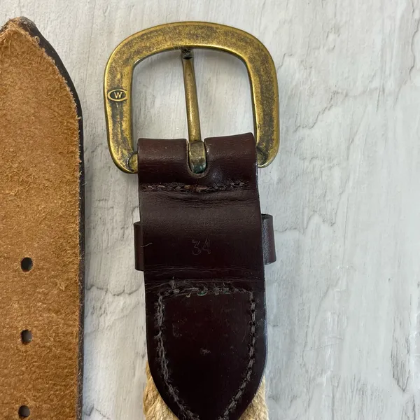 Brown Braided Rope Leather Gold Buckle Belt 37" - Image 4