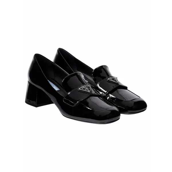 Prada Patent Square Front Enamel Logo Loafer Pump Black Size 37.5 - Image 2