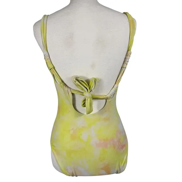 Aerie One Piece Swimsuit Womens Small Yellow Tie Dye Open Back Full Coverage - Image 5