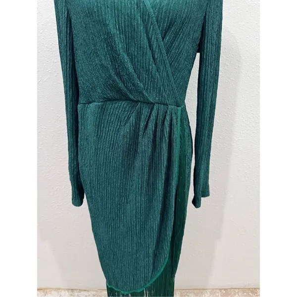 Women's Fringe Wrap Ruched V Neck Long Sleeve Solid Bodycon Party Maxi Dress siz - Image 5