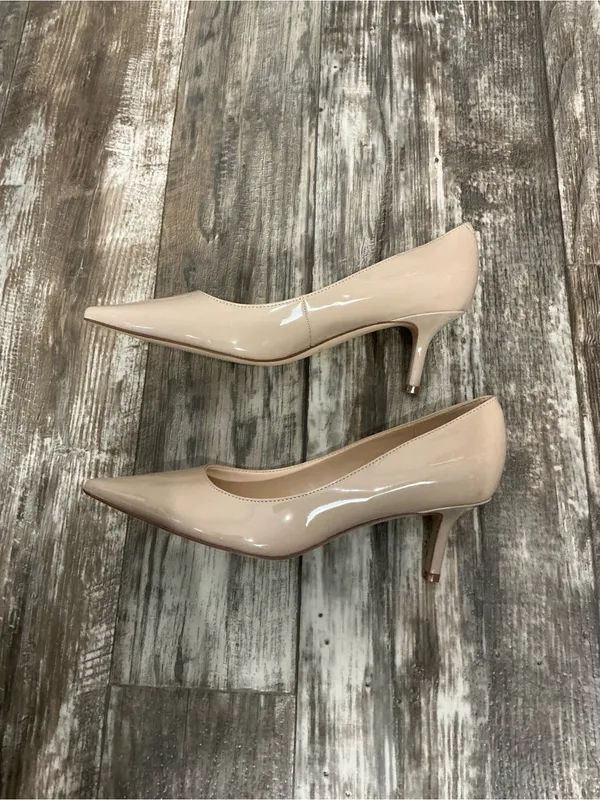 Marc Fisher Beige Patent Pointed-Toe Kitten Heel Pumps - Image 8