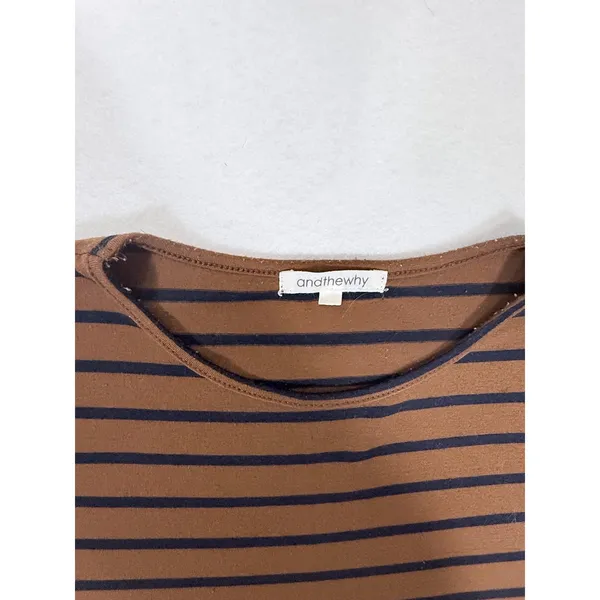 andthewhy Brown Black Striped Long Sleeve Ruffle Bell Sleeve Top Womens Small - Image 2