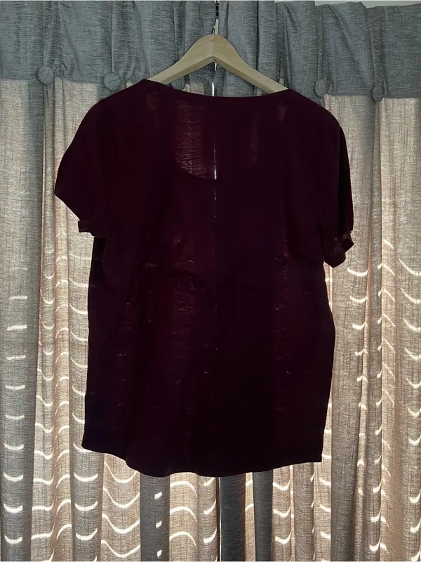 Y2K PINK Victoria's Secret Women's 'Coffee First' Deep Wine Tee Size Large - Image 9