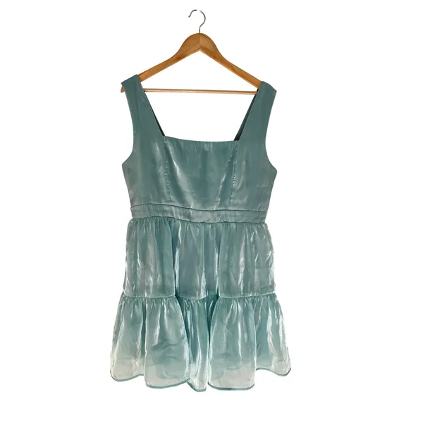 Lulus Thriving Darling Shiny Teal Blue Sleeveless Tiered Mini Dress XL Cocktail - Image 2