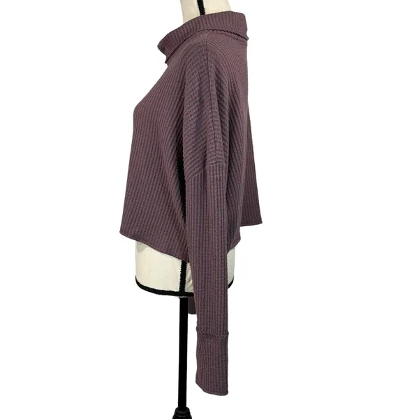 Wild Fable XX-Large Crop Top Waffle Knit Long Sleeve Cowl Neck Stretch Purple - Image 5
