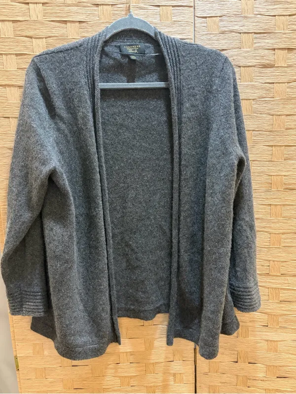 Charter Club 100% Cashmere Open Front Cardigan Sweater Gray Charcoal XL - Image 2