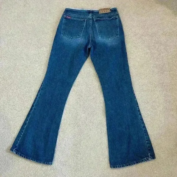Mudd Blue Vintage Denim Frayed Waist Flared Jeans Mid Rise Cotton Size 7 Junior - Image 4