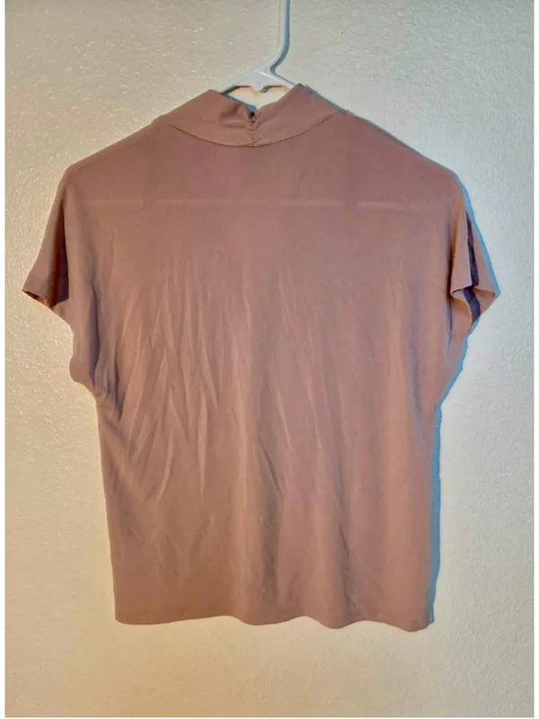 H&M Women’s Shawl Collar Deep V-Neck Cap Sleeve Blouse Mauve Dusty Pink S W-236 - Image 2
