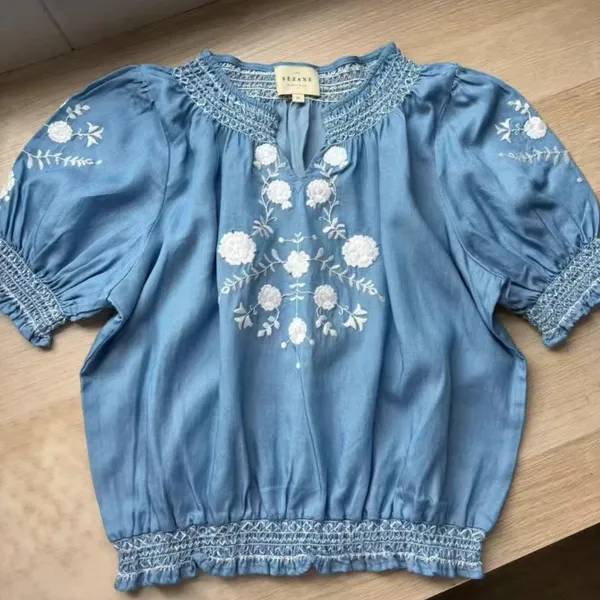 Sézane Blue Floral Embroidered Top 40 - Image 3