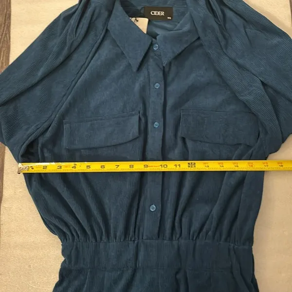 CIDER Solid Collar Mini Dress XS Dark Teal NEW Fall Academia Classic Preppy Boho - Image 5