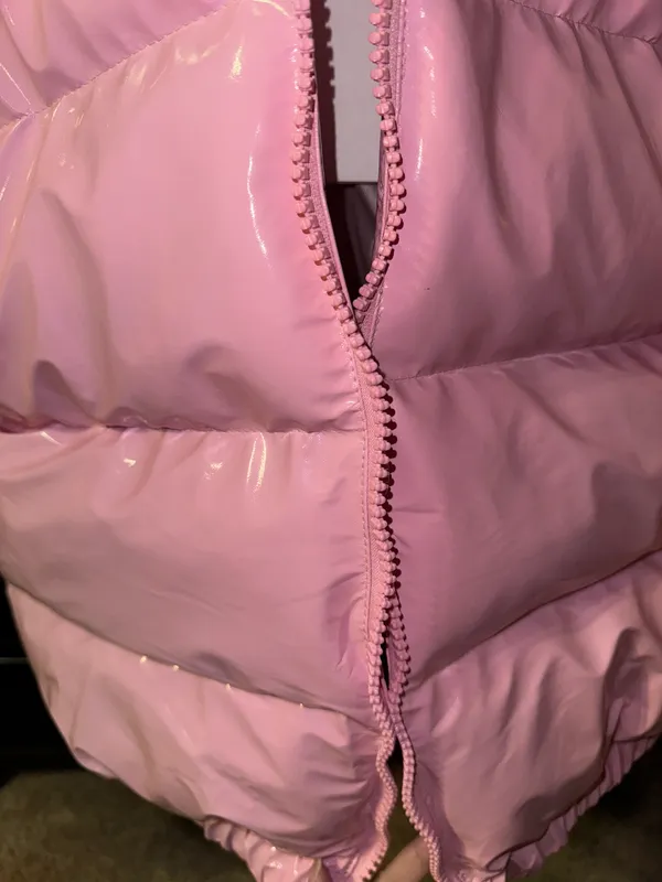 Pink Shiny Cropped Puffer Jacket - Image 3