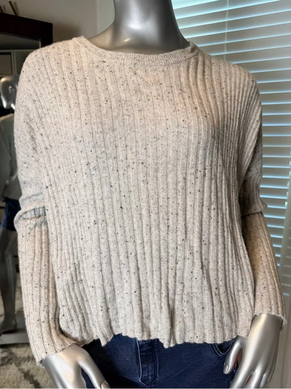 Madewell Merino Wool Alpaca Blend Boxy Ribbed Sweater Small Gray Cozy Neutral - Image 2
