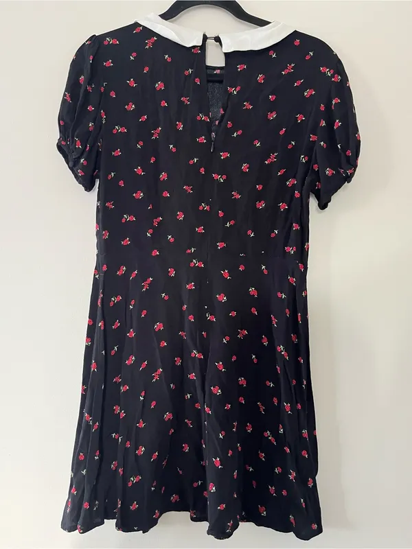 Forever 21 Black Rose Print White Collar Mini Dress Small Cottagecore Romantic Going Out - Image 5