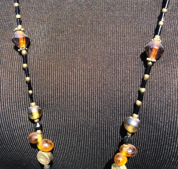 Brown Gold Amber AB beaded ID Badge Holder/Lanyard 40" - Image 5